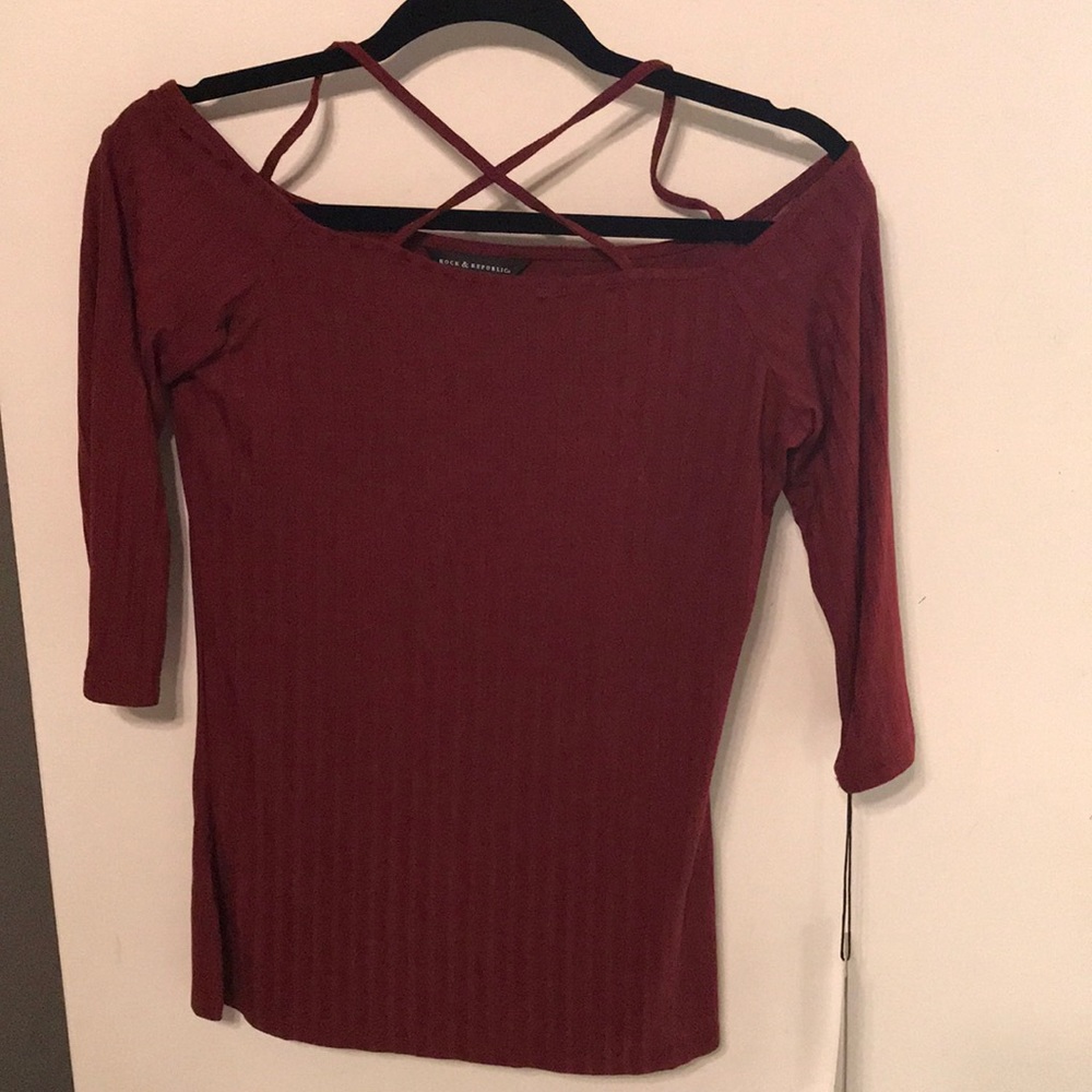 Off Shoulder Maroon Cross front Top